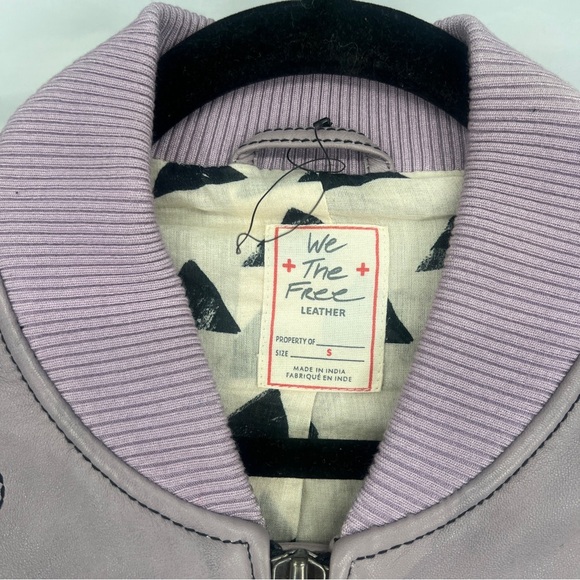Free People Purple Oversized Leather Animal Print Embroidered Bomber Jacket S - Picture 4 of 10